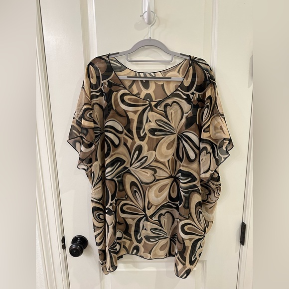 RAPZ Sheer Mesh Retro Neutrals Paisley Poncho - Picture 2 of 8